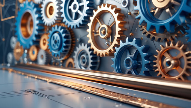Industrial gears showcasing opportunities for teamwork, recruitment growth, and career advancement in manufacturing sectors