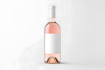 Elegant pink wine bottle with a blank white label on a crisp, clean backdrop. The minimalist presentation highlights the wine's subtle color.