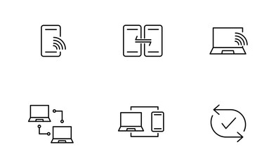 Set of Mobile and Computer transfer icon, internet network Symbol Outline icon, Editable Stroke