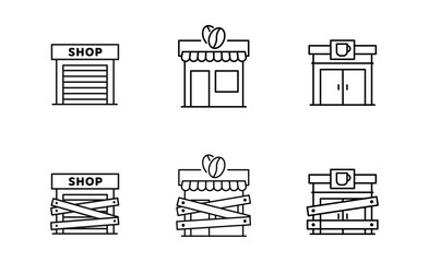 Set of Store icon, Shop for rent, coffee shop Symbol Outline icon, Editable Stroke