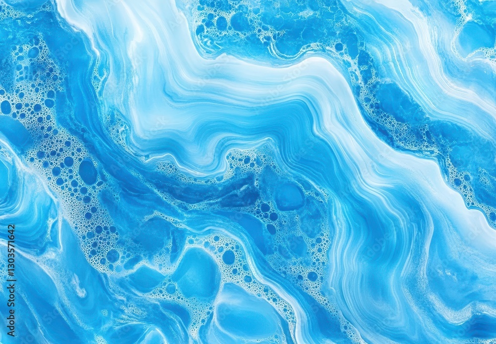 Poster surreal ocean waves abstract art in vibrant blue tones with fluid patterns and textures ideal for ba