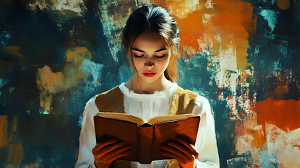 young woman reading, AI generated