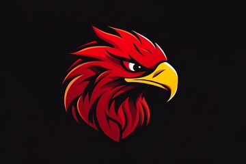 Obraz premium Fiery Red Eagle Head Mascot Logo Design Powerful Bird Graphic Fierce Aggressive Vector Illustration Strong Wings Sport Team Emblem Red Yellow Black 