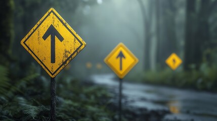 Set of Yellow Road Signs
