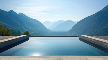 Obraz na płótnie Canvas Outdoor infinity pool with views of the green mountains
