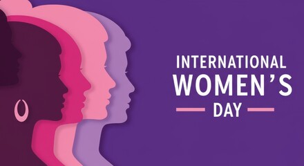 A overlapping silhouettes of women's profiles in various shades of pink and purple a dynamic effect diversity and individuality among women a symbolic design for International Women's Day template