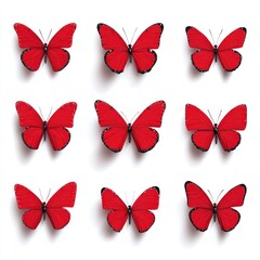Red Butterflies Hand Drawn Set on White Background