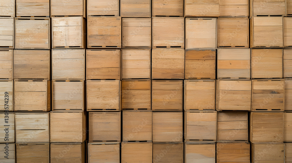 Poster a wall of stacked wooden crates creates an organized and textured visual, emphasizing storage and sp