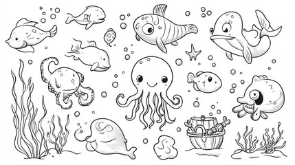 Cartoon underwater creatures collection
