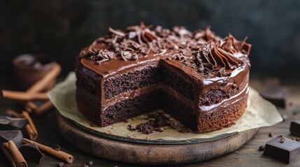 Chocolate cake. Premium food marketing background