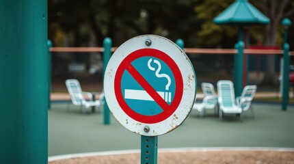No Smoking Sign in a Play Area. The sign warns against lighting cigarettes and other tobacco products.