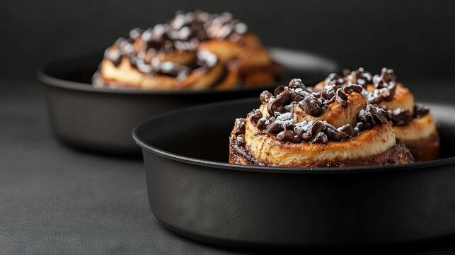   A few sweets atop a dark platter on a nearby table alongside a mug of java