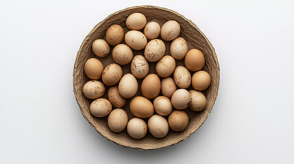 brown organic eggs in basket top view 