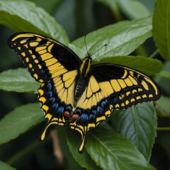 Vibrant Yellow and Black Butterfly Close-Up: Nature's Elegant Pollinator in Spring Garden Scenery