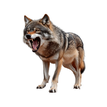 A detailed depiction of a dire wolf showing its teeth and growling, isolated with no background distractions.