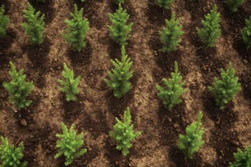 Agricultural plantation with saplings in rows.