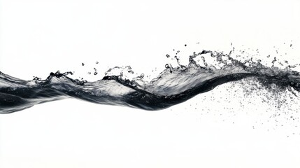 Dynamic Flow of Liquid with Splashes and Droplets Against Clean White Background