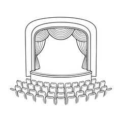 Line art theater stage seats arrangement curtain art vector	