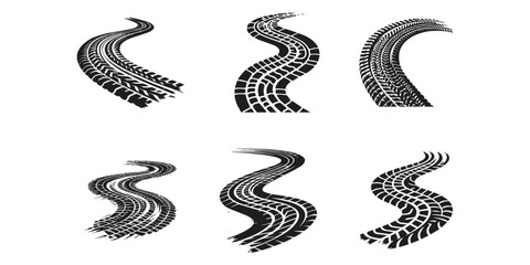set of bundle Grunge tire tracks vector.