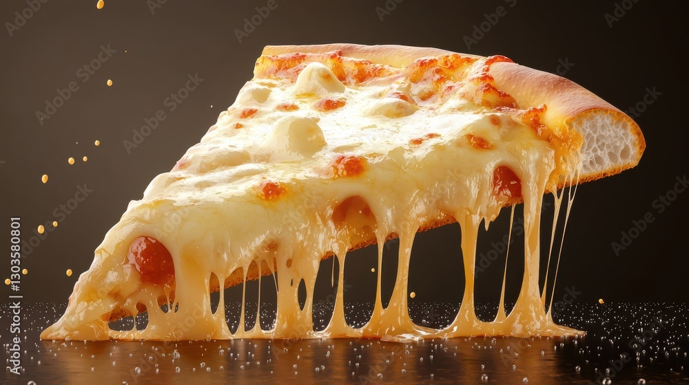 Poster a slice of pizza with stretchy cheese. isolated on a transparent background.