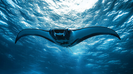 A manta ray soaring through the water like a bird in flight