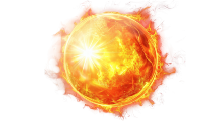 Red-yellow hot burning fireball flame isolated on white