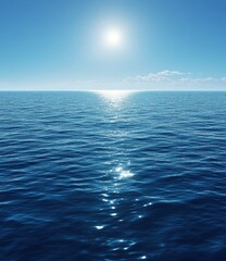 Fototapeta premium Tranquil Ocean Waves Under Bright Sunlight with Clear Blue Sky and Gentle Reflection on Water Enhancing Scenic Seascape in Daytime Atmosphere