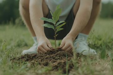 Fototapeta premium Planting a sapling is an act of hope and environmental stewardship. Nurturing future growth and sustainability for generations to come. #PlantingTrees