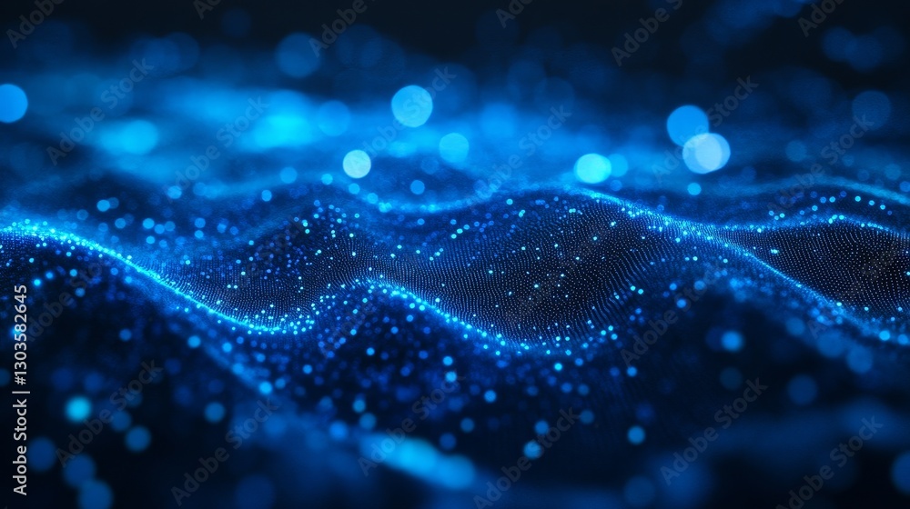 Poster abstract blue particle wave with bokeh effect, technology , data