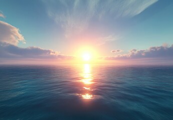 Fototapeta premium Tranquil Seascape at Sunset with Vibrant Colors and Gentle Waves Reflecting Warm Light Over the Expansive Horizon Above the Calm Ocean Waters