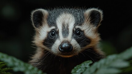 Obraz premium Close-up of a baby badger in a forest. Possible use for nature photography