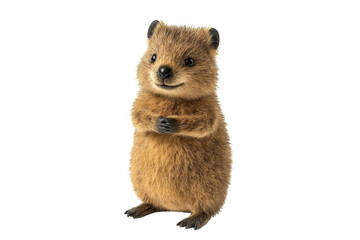 Fototapeta premium A charming quokka stands upright with a playful expression in a bright studio setting isolated on transparent background