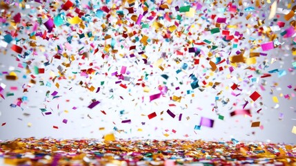 Fototapeta premium Colorful confetti falling on a white background