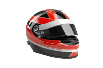 Striking race helmet designed for high-speed motorsport adventures at the racetrack isolated on transparent background
