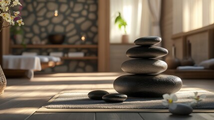 Relaxing Spa Room with Serene Stone Arrangement