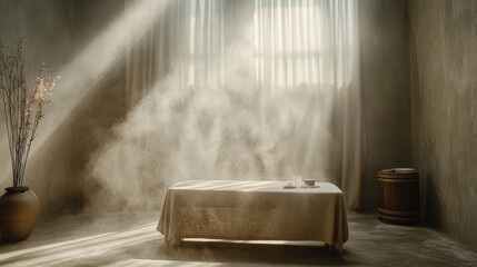 Serene Spa Room with Soft Light and Rising Steam