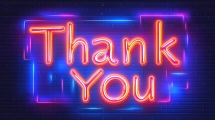 Neon "Thank You" Sign on Dark Brick Wall with Colorful Lighting for Celebratory Occasions, Events, and Expressions of Gratitude in Modern Design