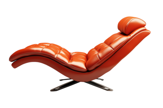 An artistic study of a modern red chaise lounge in a minimalist setting isolated on transparent background