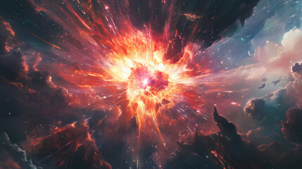 A burst of light radiating from the center with vibrant rays of energy expanding outward with intensity. Intensity - Volcano. Illustration