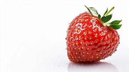 Fresh and Juicy Strawberry on White Surface with Water Droplets