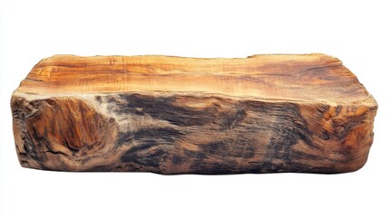 Fototapeta premium Rustic wooden block with natural wood grain and organic textures, isolated on white