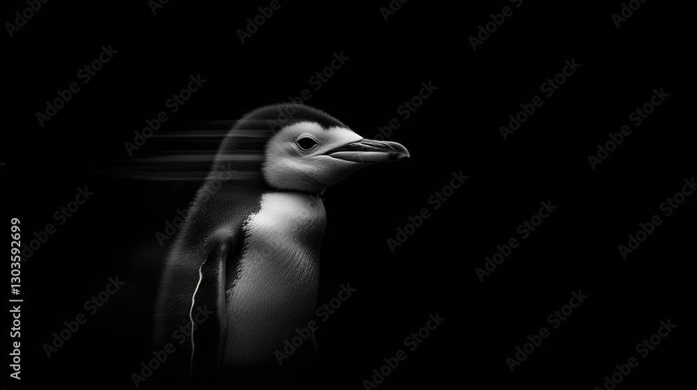 Poster monochromatic picture of a penguin with a sharp focus on its face