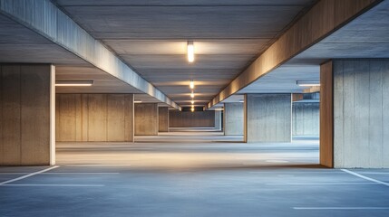 Underground Parking Concrete Pillars and Strip Lighting, Architecture , Garage