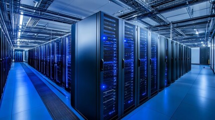 Server Room Interior Blue Light Data Center, network , server