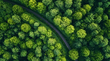 Aerial View of Green Forest with Path,Nature, Landscape