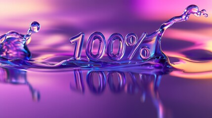 Water splash with 100% text in purple tones