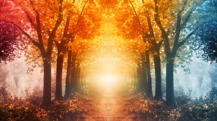 Fototapeta premium With a portal of shifting colors, opening into an ethereal dreamscape. Dreamscape - Forest. Illustration