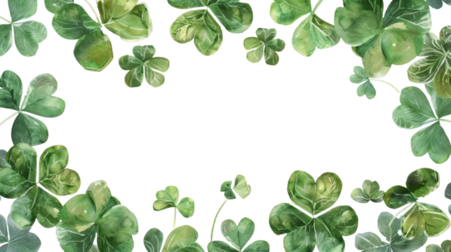 Round clover leaf watercolor frame border isolated on white