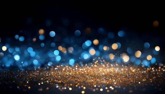 blackground of abstract glitter lights blue gold and black de focused banner