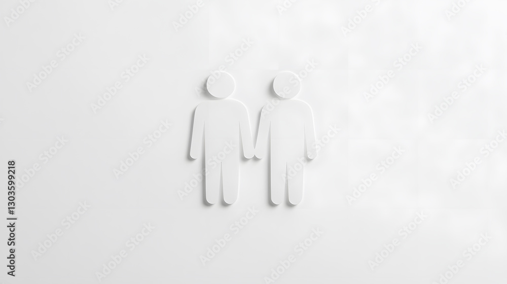Poster two simple white paper cut-out figures are holding hands, representing connection and inclusivity. t